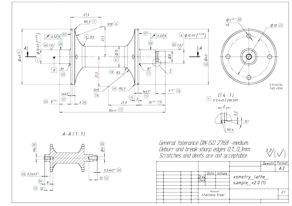 3d tasarım, ISO standardında teknik resim ile